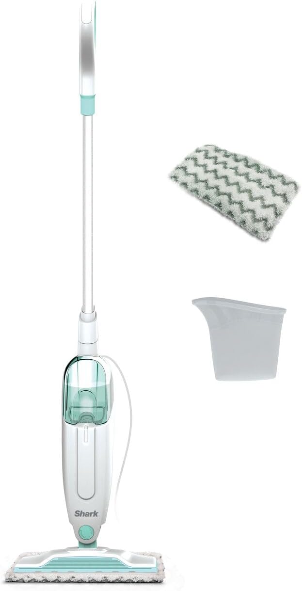 Shark SteamSpot with Steam Blaster Technology for Hard Floors, Lightweight steam mop Chemical-Free Cleaning, Removable water tank, Inc. 2x machine-washable Dirt Grip pads, White & Poly Copper S2001UK