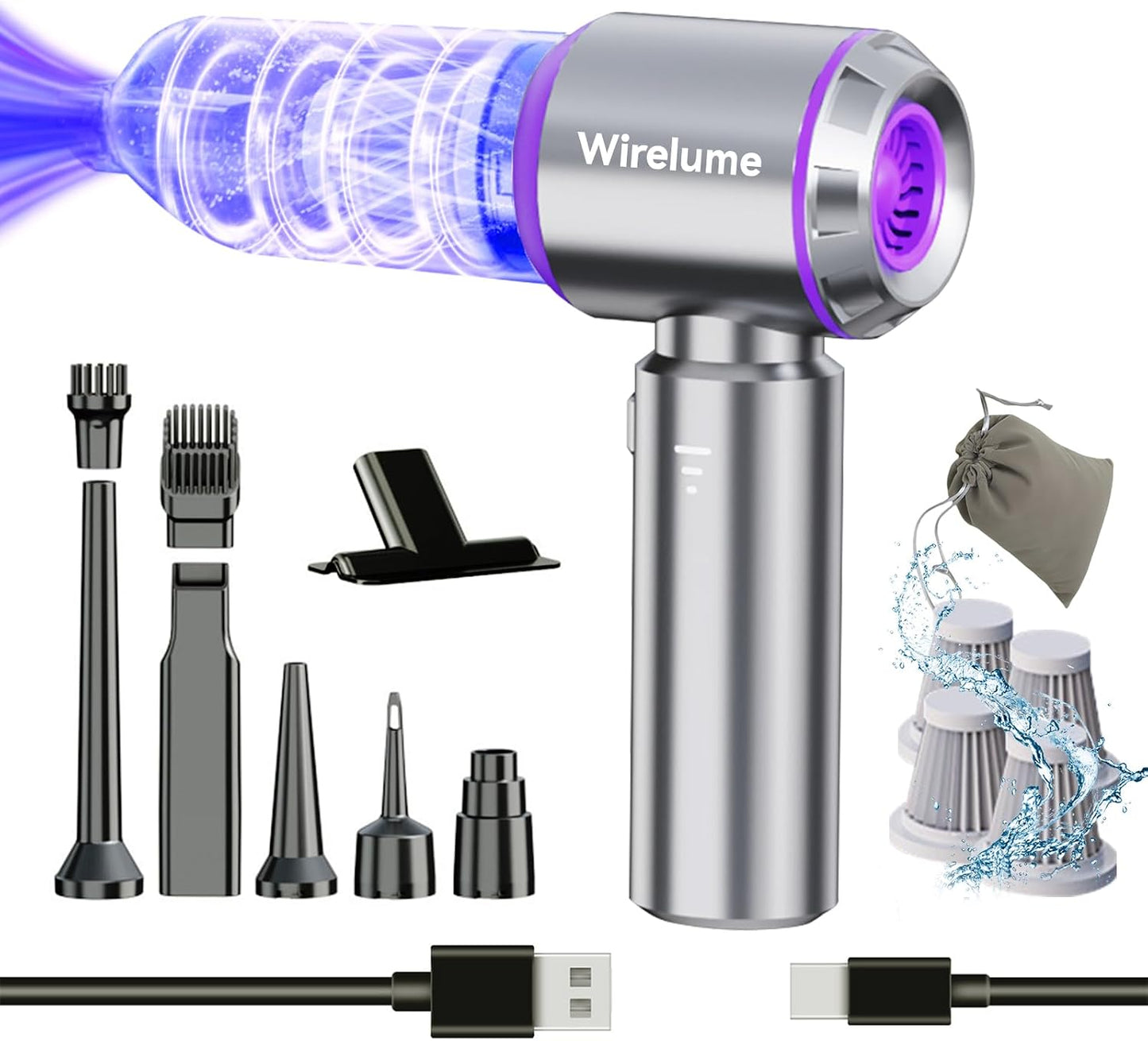 Handheld Car Vacuum Cleaner Cordless Powerful 22000Pa Strong Cyclonic Suction Blowing Brushless Motor Portable Rechargable Lightweight for Pet Hair Vehicle Home Office Purple