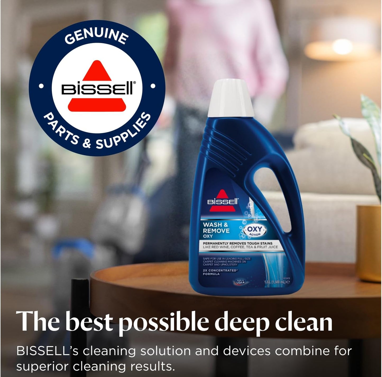 BISSELL Wash & Remove Deep Clean + Oxy Formula 1.5L 1265E | For Upright Carpet Cleaners, provides permanent stain removal