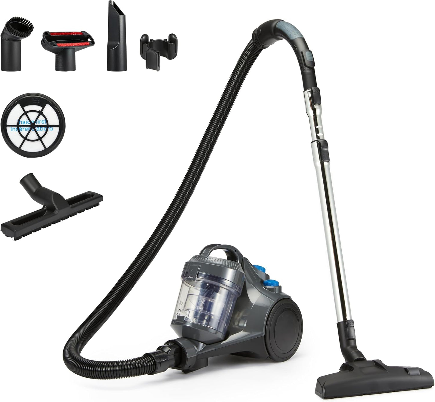 Amazon Basics Cylinder Bagless Vacuum Cleaner for Hardfloor, Carpet & Car, Compact & Lightweight, 700W, 1.5L, Black