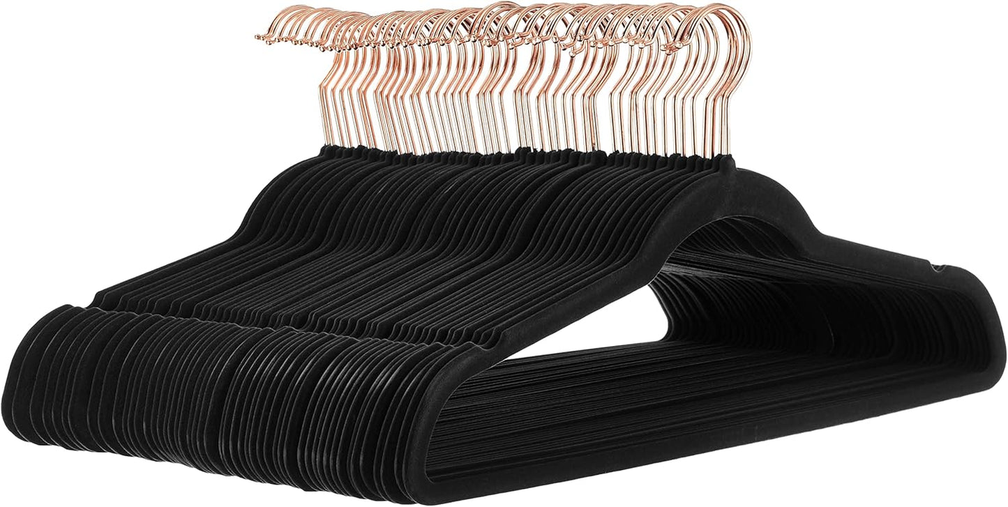 Amazon Basics Slim Velvet Non-Slip Suit Hangers - 30-Pack, Black/Silver