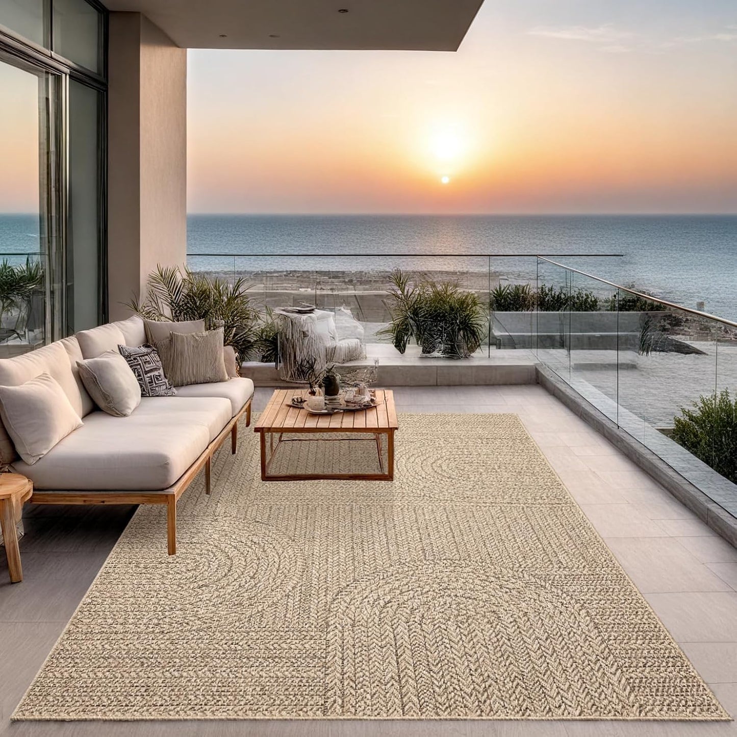 the carpet Kansas - robust indoor and outdoor carpet in natural jute look, weatherproof, suitable for patio and garden, approx. 120 x 170 cm