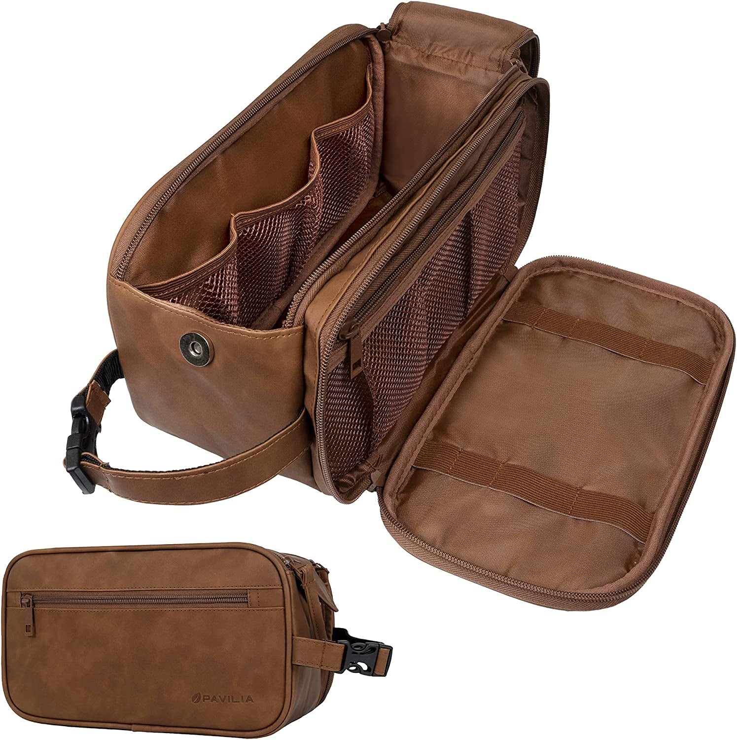 PAVILIA Men's PU Leather Toiletry Bag in Dark Brown