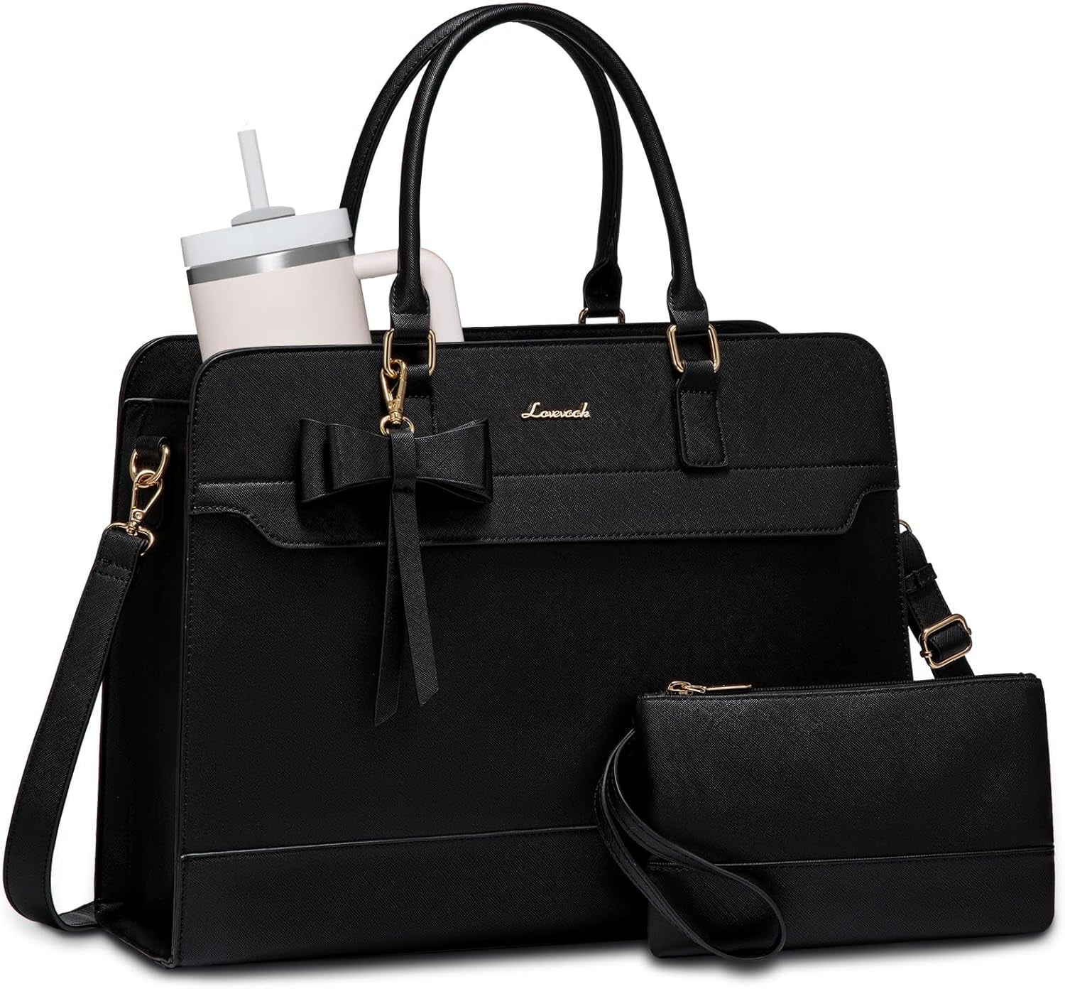 LOVEVOOK Women's Laptop Tote with Tumbler Pocket in Embossed Green