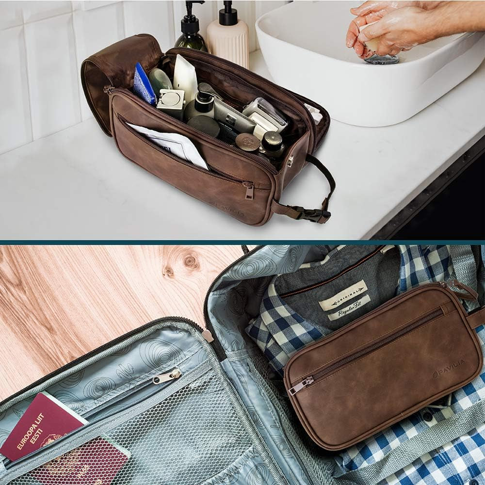 PAVILIA Men's PU Leather Toiletry Bag in Gray