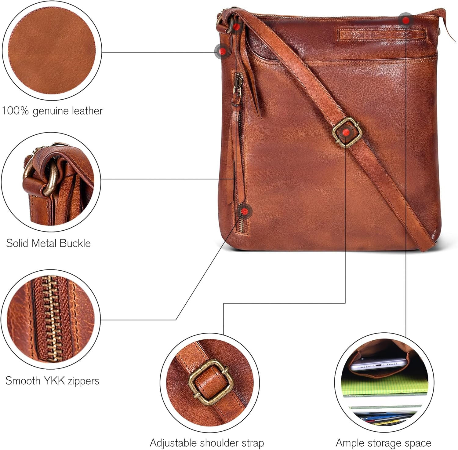 Oak Leathers Women's Genuine Leather Crossbody Bag in Bordo