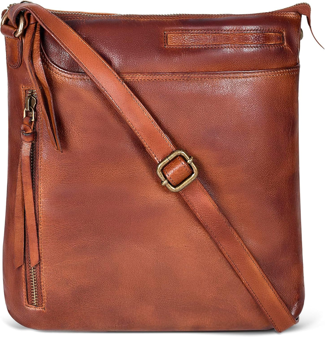 Oak Leathers Women's Genuine Leather Crossbody Bag in Light Cognac