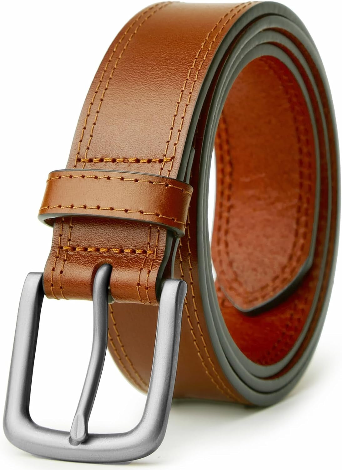 VATAN Men's Handmade Full-Grain Leather Belt – 35mm in B-Brown (Double Stitch)