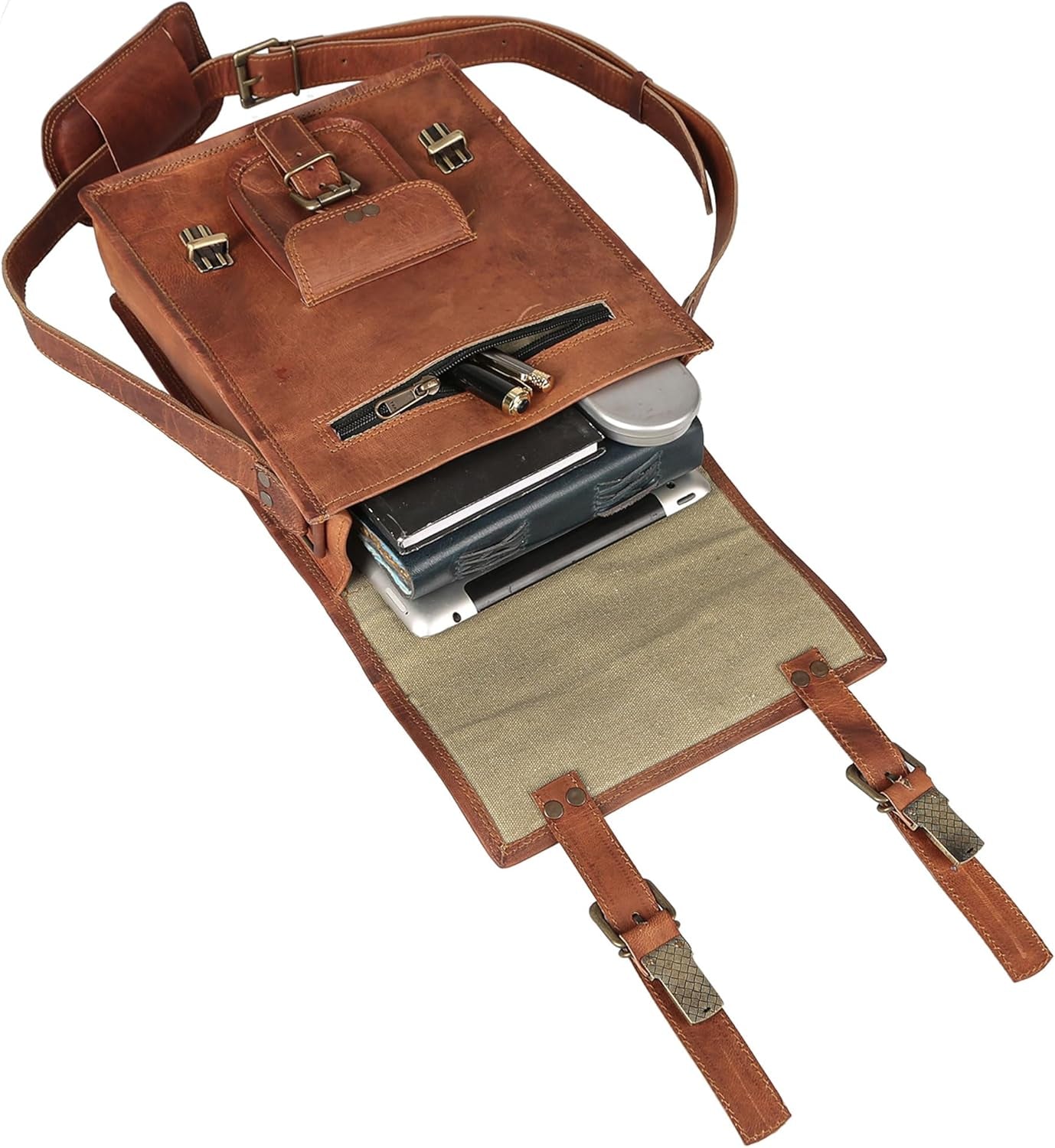 KomalC Full-Grain Leather 11-Inch Messenger Bag