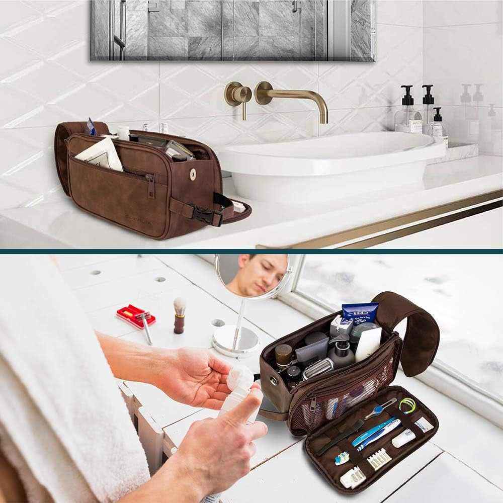 PAVILIA Men's PU Leather Toiletry Bag in Brown