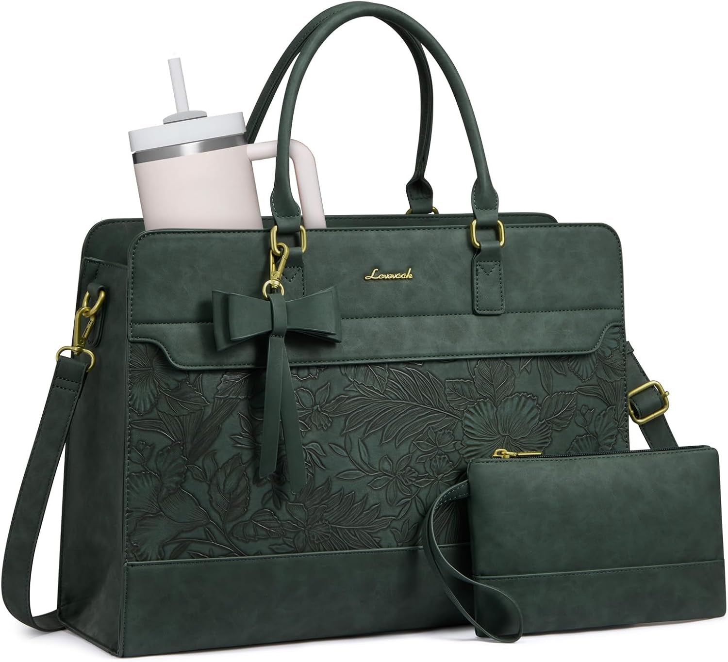 LOVEVOOK Women's Laptop Tote with Tumbler Pocket in Embossed Blue