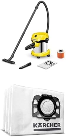 KÄRCHER Wet and Dry Vacuum Cleaner WD 2 Plus, blowing function, power: 1000w, incl. cartridge filter, floor and crevice nozzle, Yellow, plastic container: 12 l, suction hose: 1.8 m