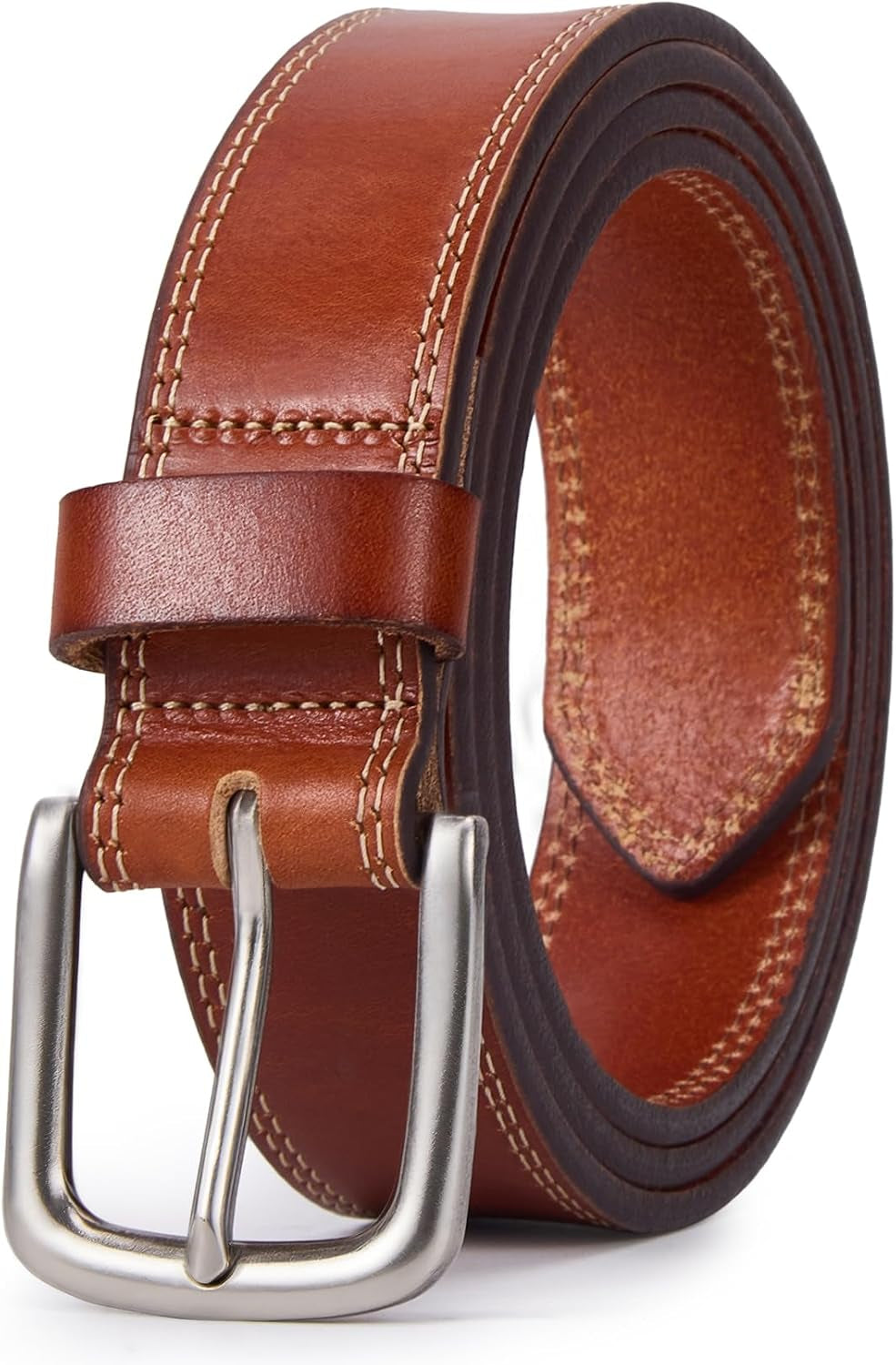 VATAN Men's Handmade Full-Grain Leather Belt – 35mm in B-Dark Brown (Double Stitch)