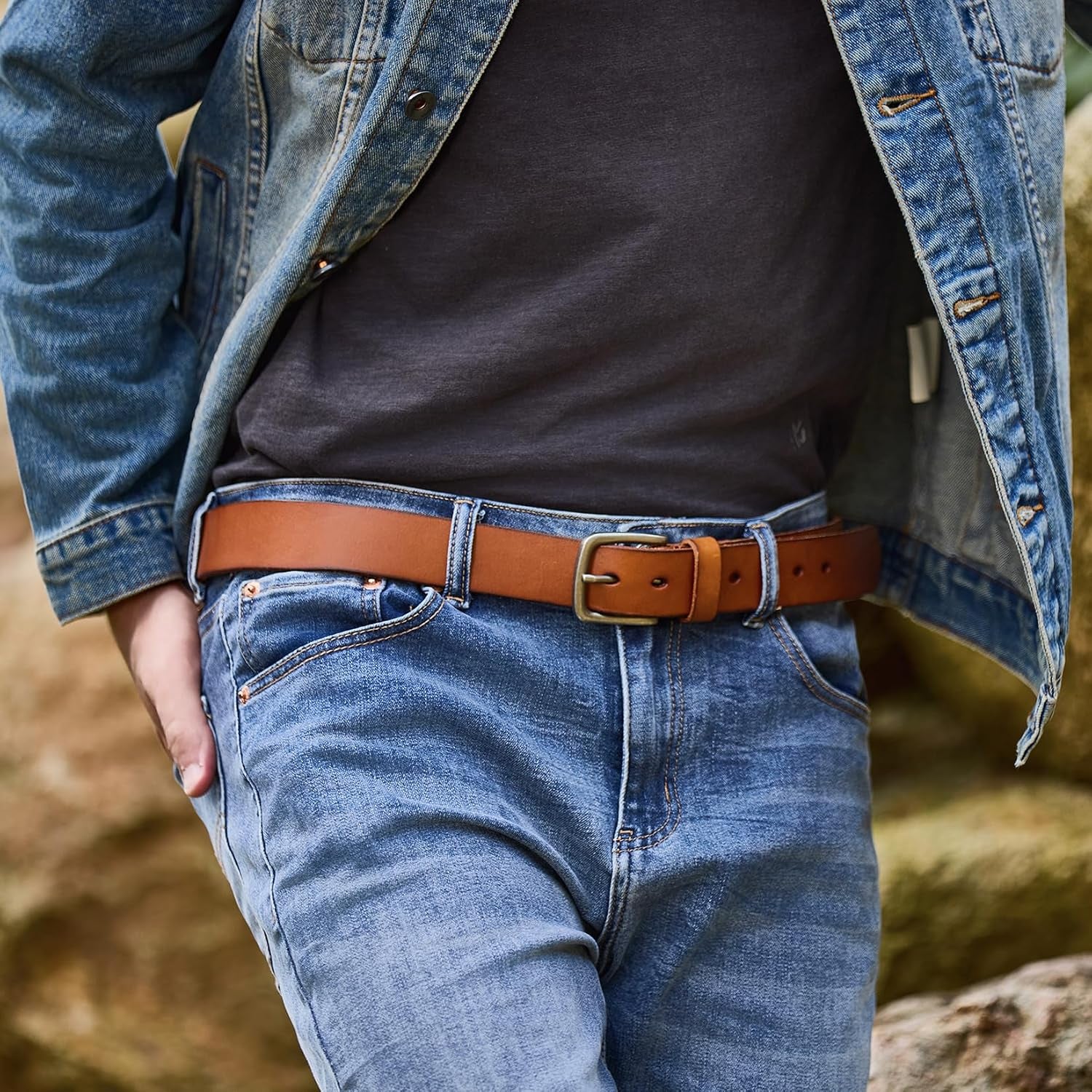 VATAN Men's Handmade Full-Grain Leather Belt – 35mm in B-Brown (Double Stitch)