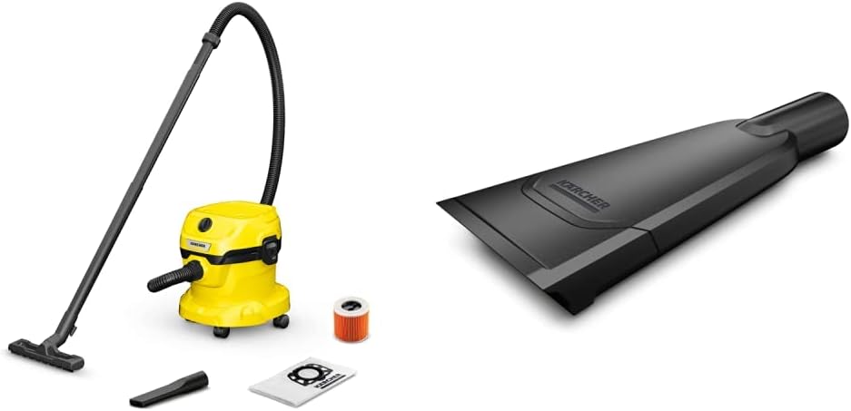 KÄRCHER Wet and Dry Vacuum Cleaner WD 2 Plus, blowing function, power: 1000w, incl. cartridge filter, floor and crevice nozzle, Yellow, plastic container: 12 l, suction hose: 1.8 m