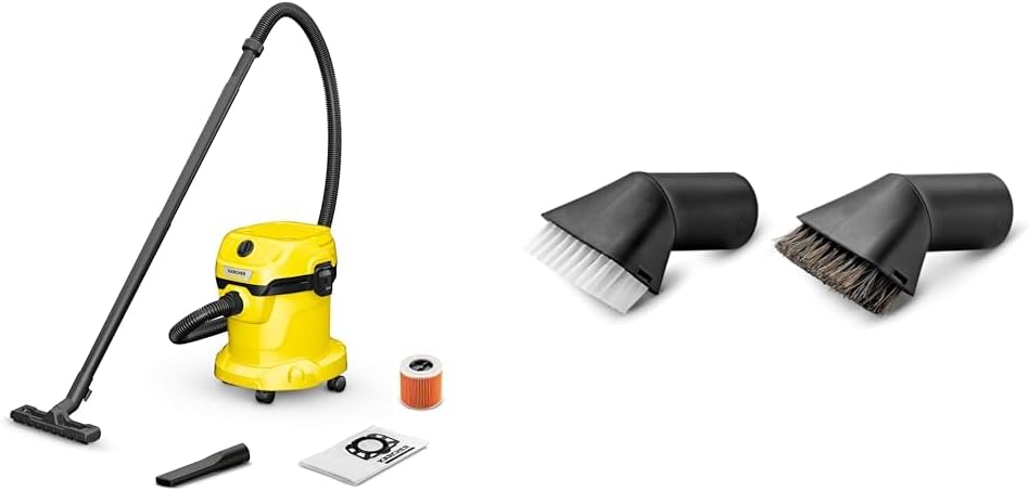 KÄRCHER Wet and Dry Vacuum Cleaner WD 2 Plus, blowing function, power: 1000w, incl. cartridge filter, floor and crevice nozzle, Yellow, plastic container: 12 l, suction hose: 1.8 m