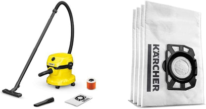 KÄRCHER Wet and Dry Vacuum Cleaner WD 2 Plus, blowing function, power: 1000w, incl. cartridge filter, floor and crevice nozzle, Yellow, plastic container: 12 l, suction hose: 1.8 m