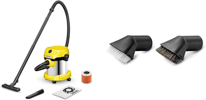 KÄRCHER Wet and Dry Vacuum Cleaner WD 2 Plus, blowing function, power: 1000w, incl. cartridge filter, floor and crevice nozzle, Yellow, plastic container: 12 l, suction hose: 1.8 m