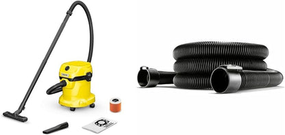 KÄRCHER Wet and Dry Vacuum Cleaner WD 2 Plus, blowing function, power: 1000w, incl. cartridge filter, floor and crevice nozzle, Yellow, plastic container: 12 l, suction hose: 1.8 m