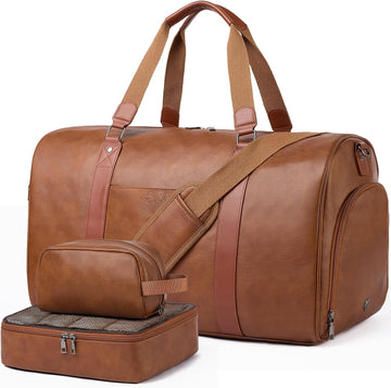 Double Bus 3-Piece Faux Leather Weekender Set in Light Brown