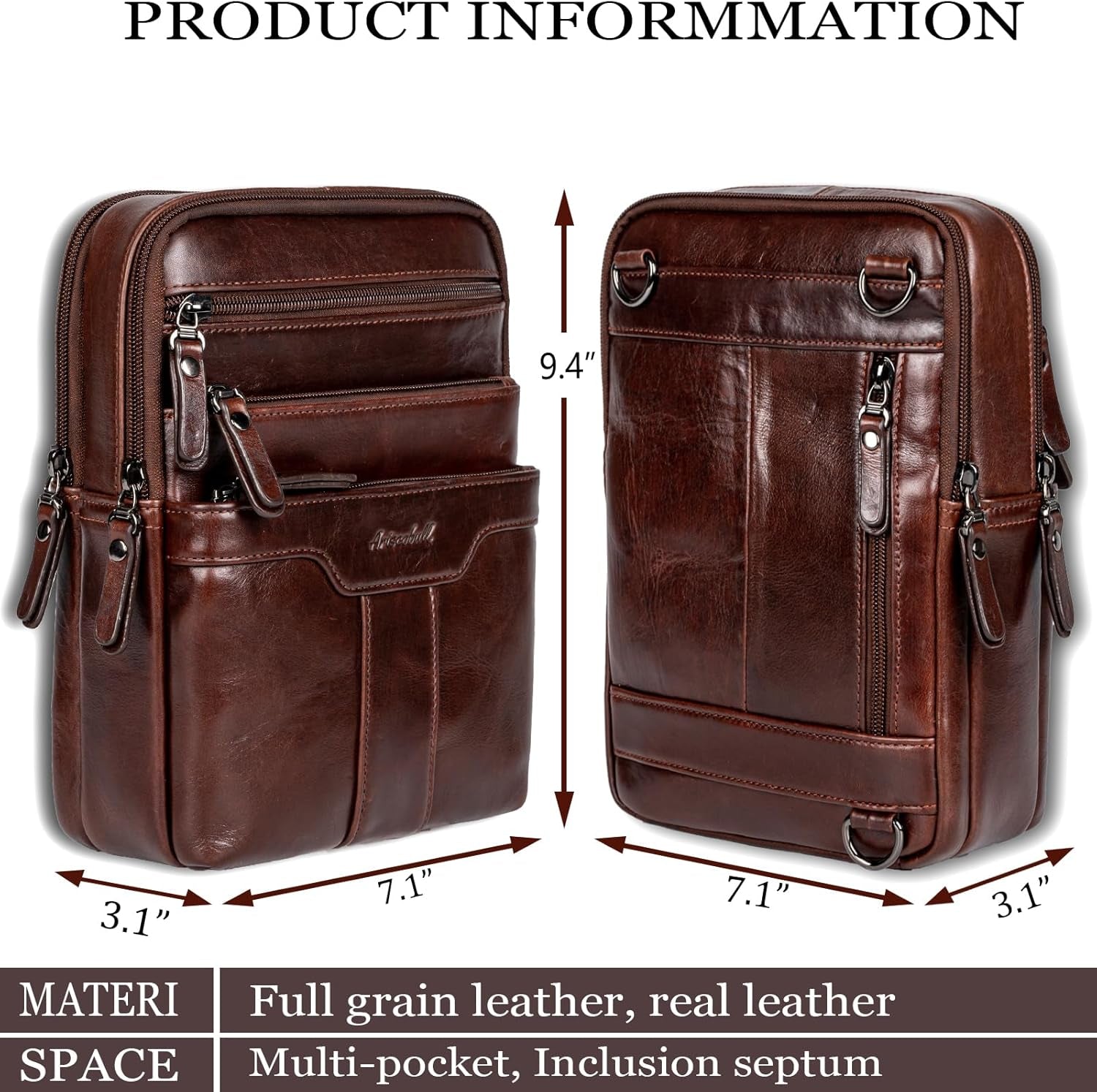 Ariscobull Men's Genuine Leather Messenger Sling Bag