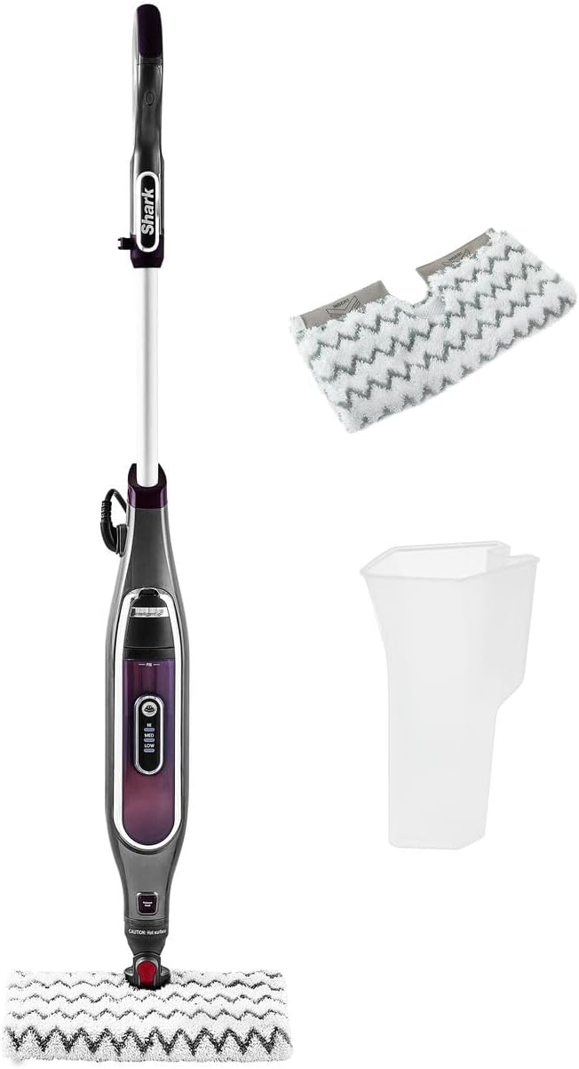 Shark SteamSpot with Steam Blaster Technology for Hard Floors, Lightweight steam mop Chemical-Free Cleaning, Removable water tank, Inc. 2x machine-washable Dirt Grip pads, White & Poly Copper S2001UK