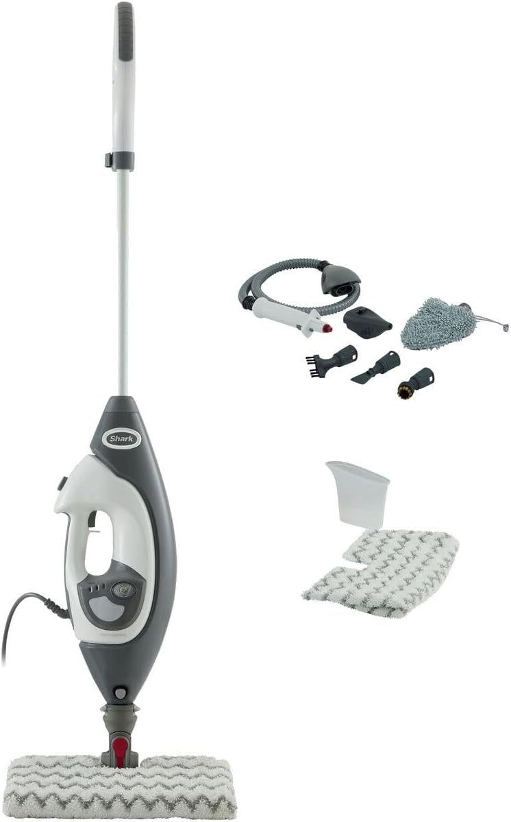 Shark SteamSpot with Steam Blaster Technology for Hard Floors, Lightweight steam mop Chemical-Free Cleaning, Removable water tank, Inc. 2x machine-washable Dirt Grip pads, White & Poly Copper S2001UK