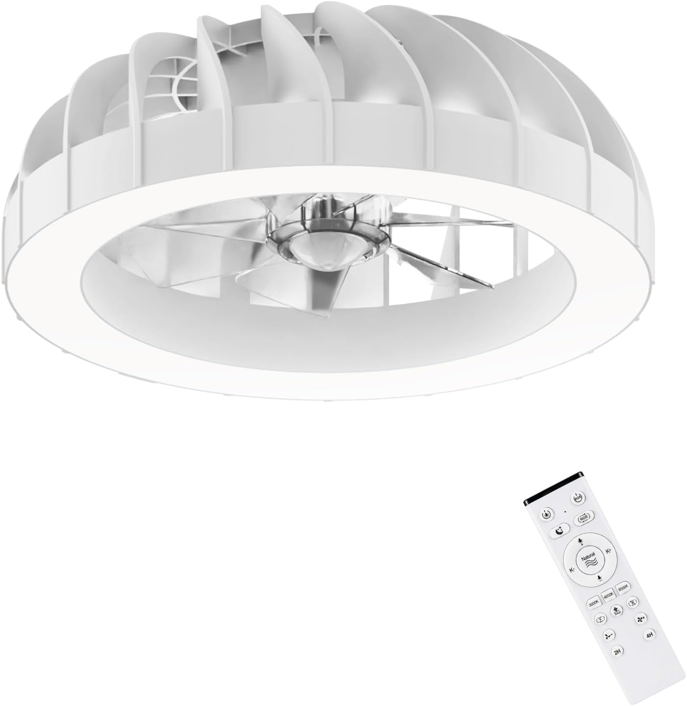 Ateroll Ceiling Fans with Lights, 46CM RGB Fan Ceiling Lights with Remote Control, 6 Speeds Quiet Fan with Timer and Memory, 3000K-6500K Dimmable LED Modern Fan Light for Bedroom Kitchen Living Room