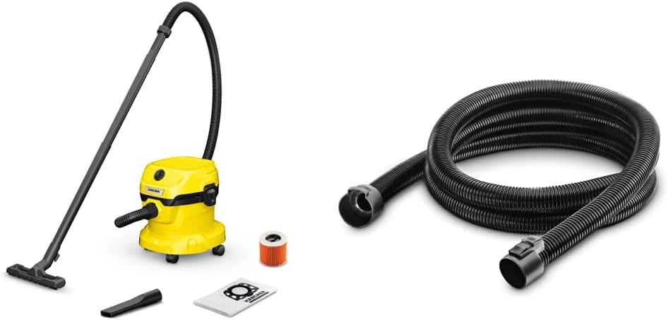 KÄRCHER Wet and Dry Vacuum Cleaner WD 2 Plus, blowing function, power: 1000w, incl. cartridge filter, floor and crevice nozzle, Yellow, plastic container: 12 l, suction hose: 1.8 m