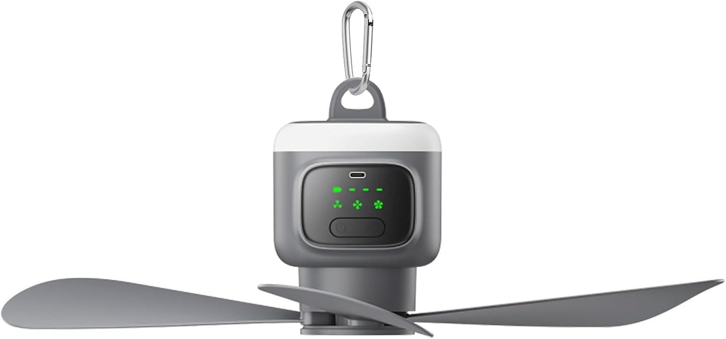 VVU&CCO Rechargeable Portable Ceiling Fan with Light, 12000mAh Battery Operated Use Time Up to 16H,4 Speeds Adjustment, 2/4/8H Timer,Camping Ceiling Fan for Tent Patio Canopy Porch RV
