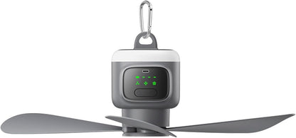 VVU&CCO Rechargeable Portable Ceiling Fan with Light, 12000mAh Battery Operated Use Time Up to 16H,4 Speeds Adjustment, 2/4/8H Timer,Camping Ceiling Fan for Tent Patio Canopy Porch RV