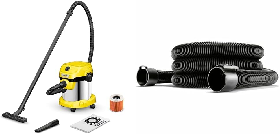 KÄRCHER Wet and Dry Vacuum Cleaner WD 2 Plus, blowing function, power: 1000w, incl. cartridge filter, floor and crevice nozzle, Yellow, plastic container: 12 l, suction hose: 1.8 m