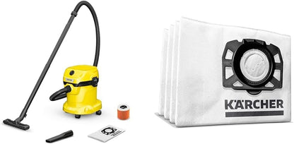 KÄRCHER Wet and Dry Vacuum Cleaner WD 2 Plus, blowing function, power: 1000w, incl. cartridge filter, floor and crevice nozzle, Yellow, plastic container: 12 l, suction hose: 1.8 m