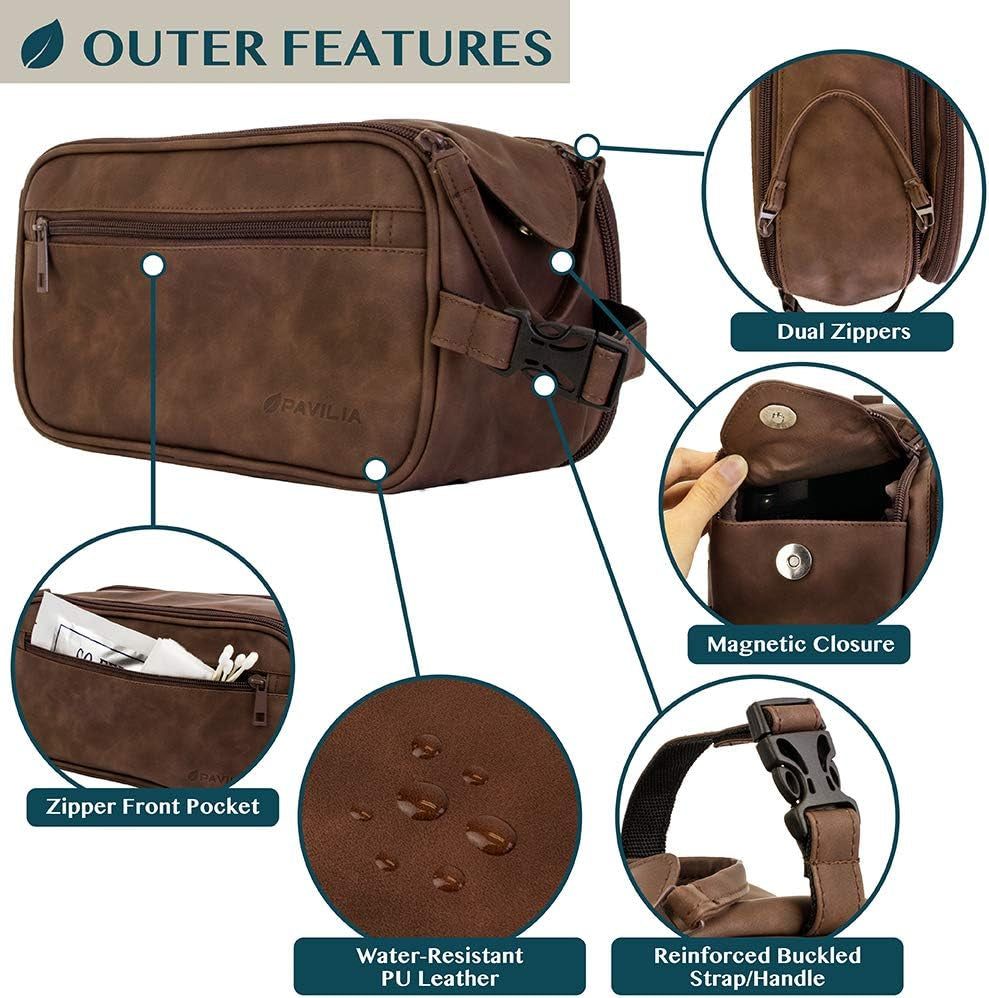 PAVILIA Men's PU Leather Toiletry Bag in Heather Gray