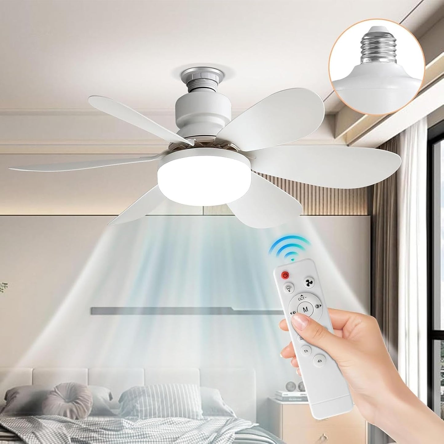 52CM Ceiling Fans with Lights and Remote Control, 40W E27 Screw-In Light Bulb Fan with 3 Speeds & 3 Color, Timer Function, Dimmable 3000K-6500K, Ceiling Fan Light for Bedroom, Living Room, Kitchen