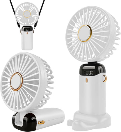 Jsdoin Hand Held Fan,Portable Handheld USB Rechargeable Fans with 5 Speeds,Battery Operated Mini Fan Foldable Desk Desktop Fans with LED Display for Home Office Bedroom Outdoor Travel (DarkBlue)