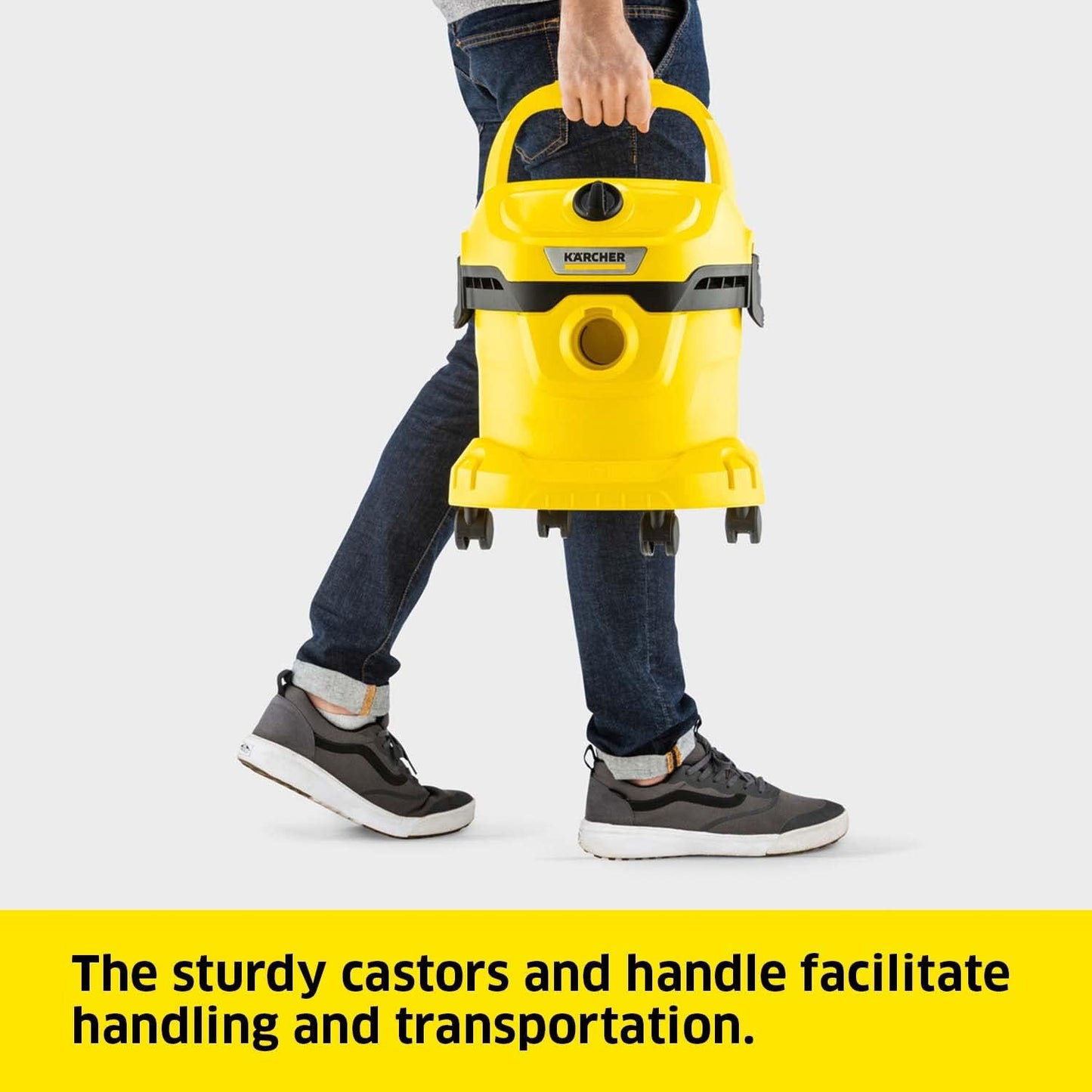 KÄRCHER Wet and Dry Vacuum Cleaner WD 2 Plus, blowing function, power: 1000w, incl. cartridge filter, floor and crevice nozzle, Yellow, plastic container: 12 l, suction hose: 1.8 m