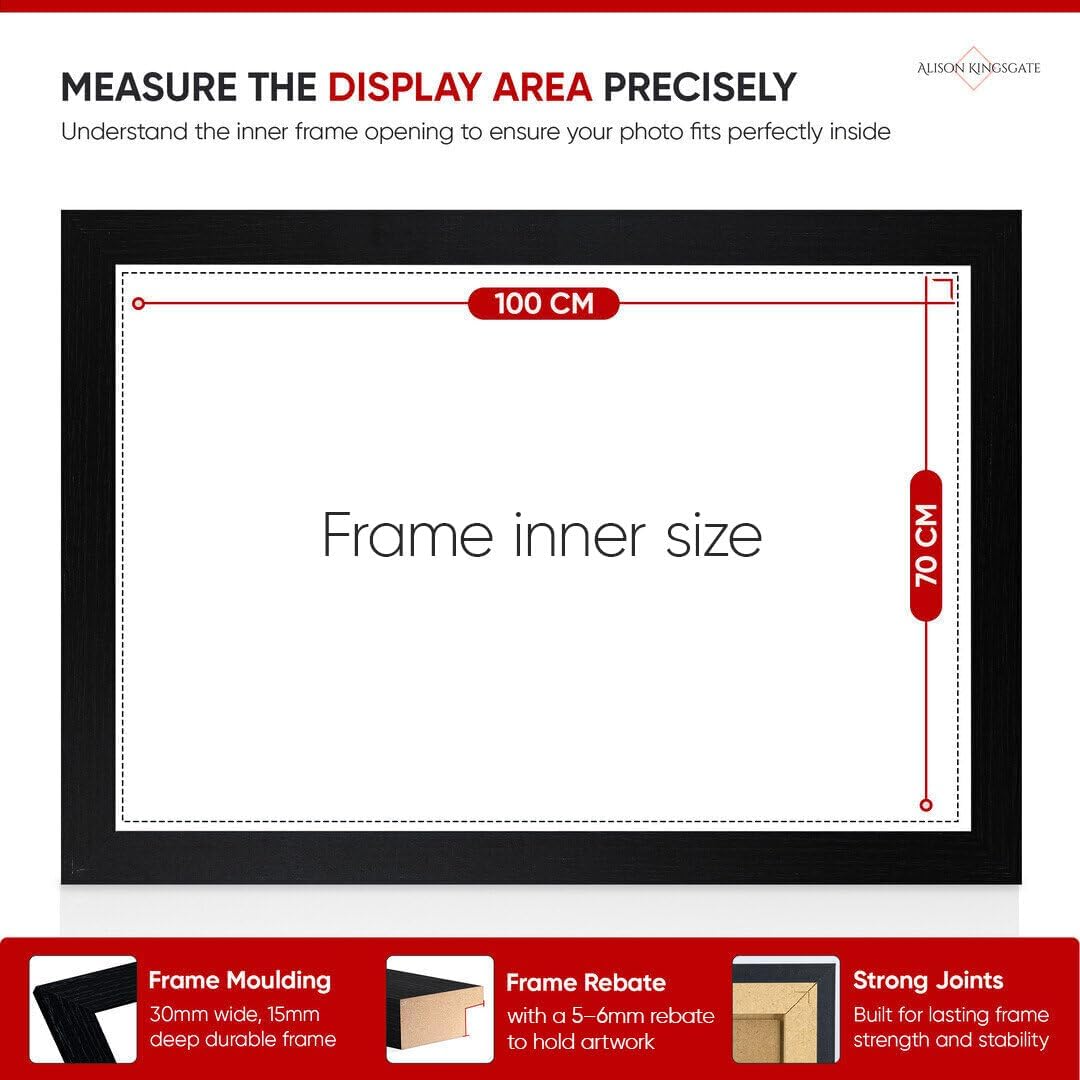 Alison Kingsgate Modern Black Picture Frame for Photos & Posters - 100X70CM | Engineered Wood, Shatterproof Perspex Front, Ideal for Wall Art Display, Documents, Certificate & Home Décor