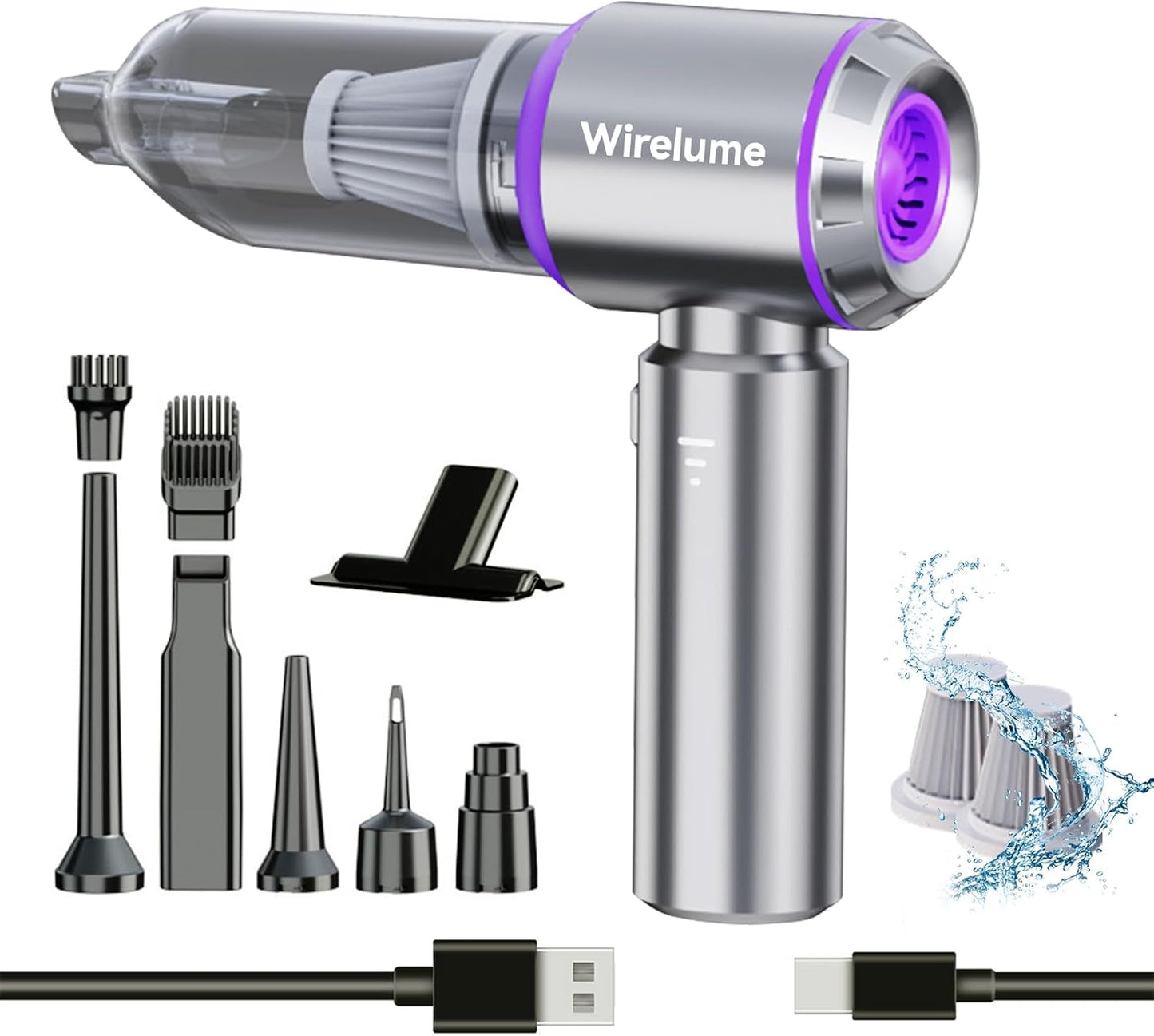 Handheld Car Vacuum Cleaner Cordless Powerful 22000Pa Strong Cyclonic Suction Blowing Brushless Motor Portable Rechargable Lightweight for Pet Hair Vehicle Home Office Purple