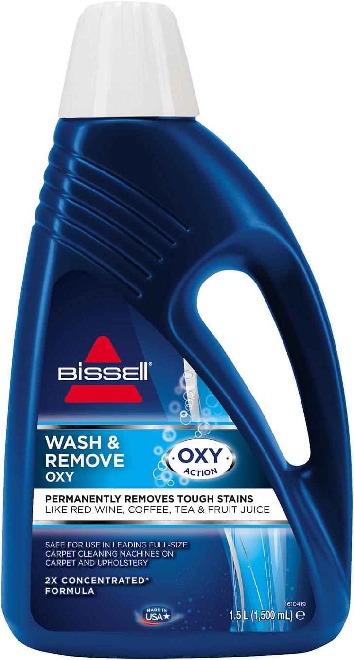 BISSELL Wash & Remove Deep Clean + Oxy Formula 1.5L 1265E | For Upright Carpet Cleaners, provides permanent stain removal