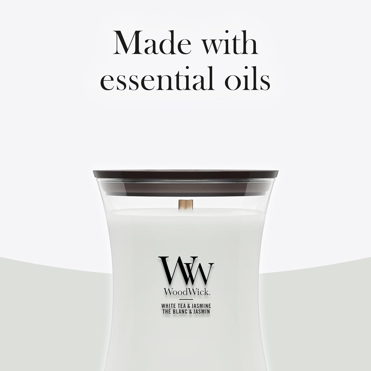 WoodWick Medium Hourglass Scented Candle | White Tea & Jasmine | with Crackling Wick | Burn Time: Up to 60 Hours | Gifts for Women