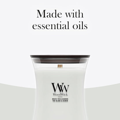 WoodWick Medium Hourglass Scented Candle | White Tea & Jasmine | with Crackling Wick | Burn Time: Up to 60 Hours | Gifts for Women