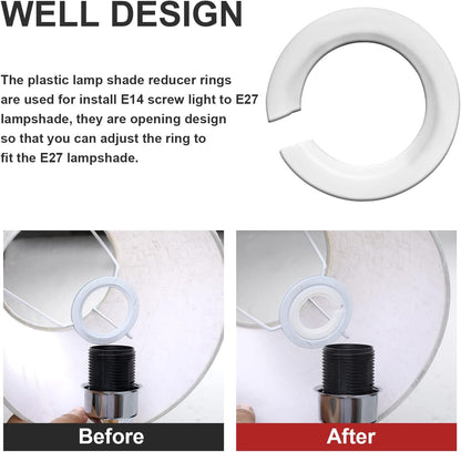 Vin beauty E27 to E14 Lampshade Reducer Ring, 2 Pack Lamp Shade Adapter Rings Light Ring Converter Washer Plastic Replacement 42mm 29mm Screw Fitting Adapter, White (Vin Beauty539838_1)