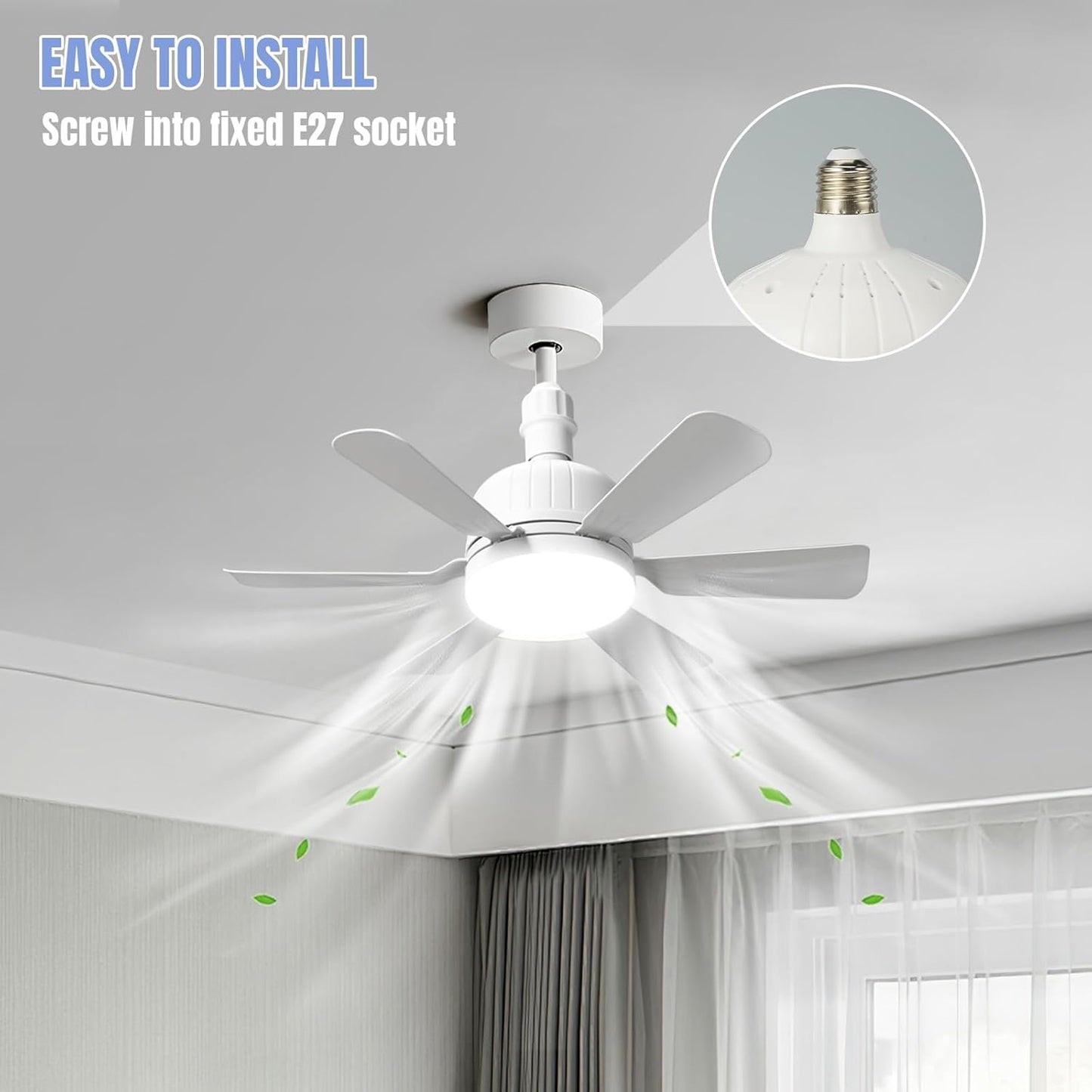 46cm Ceiling Fan Light Bulb Bayonet Fitting, Ceilings Fans with Light & Remote Control, Ceiling Fans Lights Dimmable, E27/B22 Ceilings Lamp with 3 Speeds & 3 Color Temperatures (White-B22)