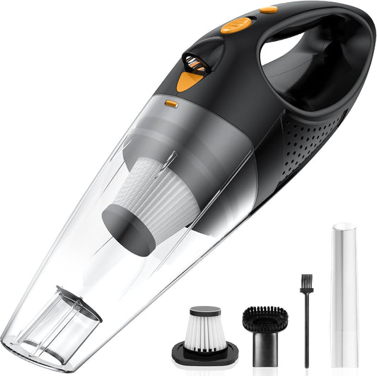 Powools Handheld Vacuum Cordless with 2 Filters, Car Vacuum Cleaner High Power with Fast Cahrge Tech, Portable Rechargeable Mini Vacuum with Large-Capacity Battery, Orange, 14.3"X4.6"X4.0"