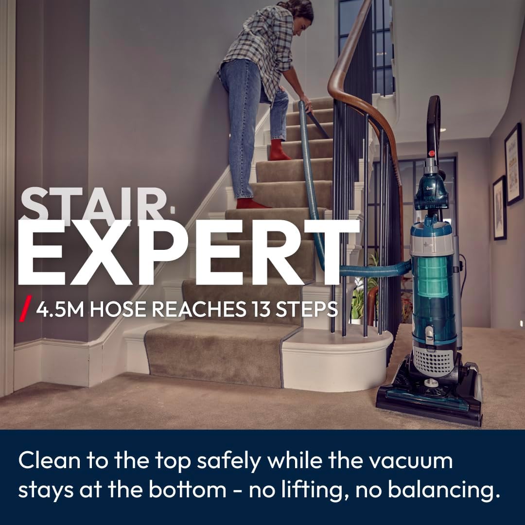 Hoover Breeze EVO Pets Upright Vacuum Cleaner, 850w Lightweight Corded Bagless Pet Hair Vacuum, 3L Bin, 4.5m Hose, Pet Tool, Long Reach for Carpets Hard Floors Stairs [TH31B002001]
