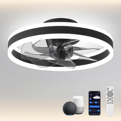 CHANFOK Smart Ceiling Fans with Lights Compatible with Alexa and Google Assistant 20", Low Profile Ceiling Fan with Light and Remote & APP Control, 6-Speed Reversible Blades (Black)