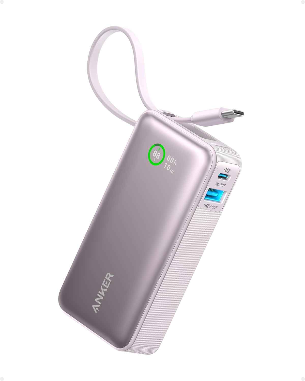Anker Nano 10,000mAh Power Bank – 30W with Built-In USB-C Cable
