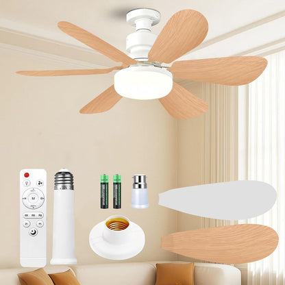 Ceiling Fan Light, FIBRAVE E27 Fan Lights with Remote Control, Stepless Dimmable 30W 1800 Lumens 3000-6500K 3-Color 3-Speed, Small Ceiling Fan with Light for Bedroom, Kitchen, Bathroom (White)