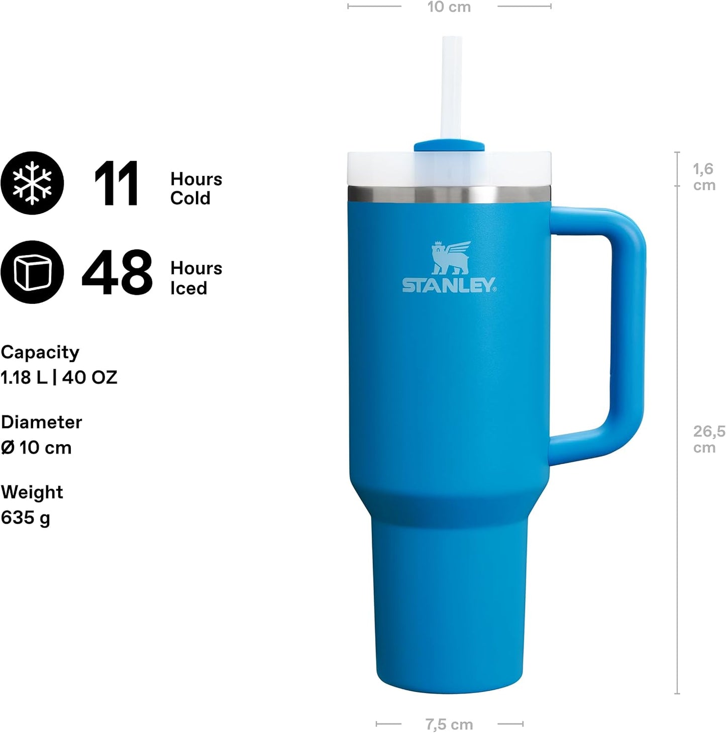 STANLEY 1913 Quencher H2.0 Flowstate Tumbler 1.2L - Cold for 11 Hours - Iced for 48 Hours - Metal Water Bottle with Straw, Handle and Lid - Dishwasher Safe - Travel Mug for Cold Drinks - Azure | Cold For 11 Hours - Iced For 48 Hours - Stainless Steel Tumb